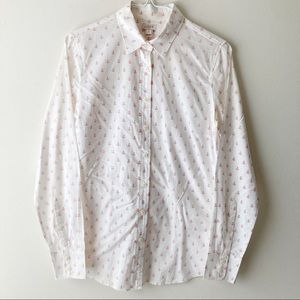 5 FOR $25 | J. Crew Factory 100% Cotton Button Down White Shirt Pink Anchor XS